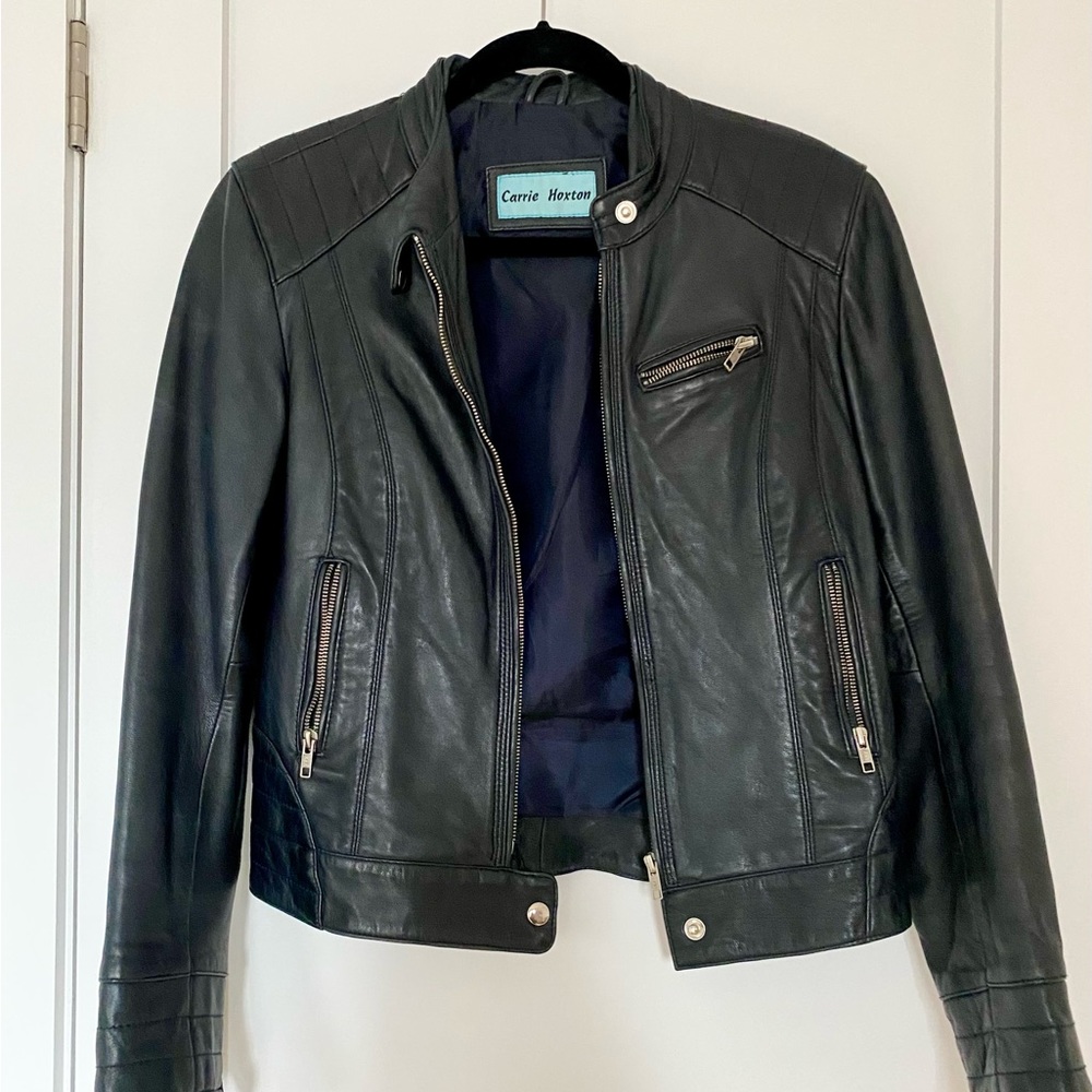 Carrie Hoxton English Boutique Black Genuine Leather Jacket Size Small